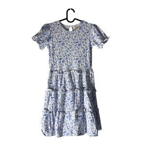 Smockingbird White Blue Halloween Novelty Print Ruffle Tiered Dress Girls 10